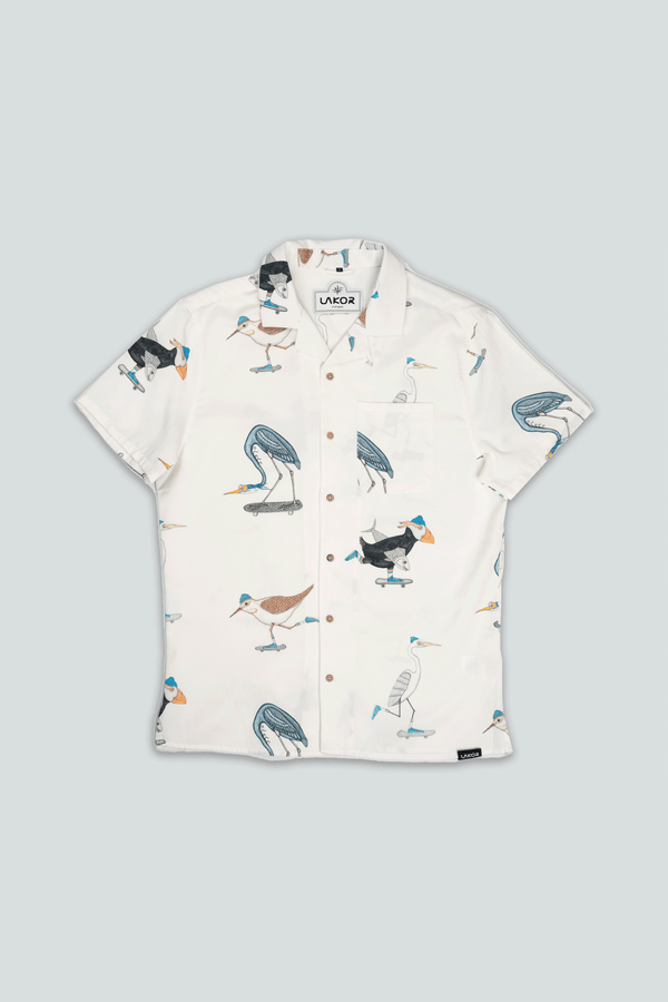 Skating Birds Short Sleeve Shirt (Star White)