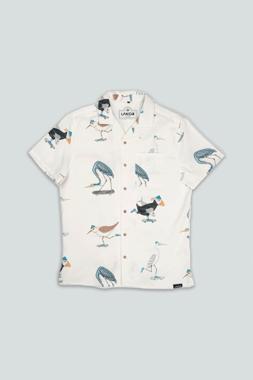 Skating Birds Short Sleeve Shirt (Star White)